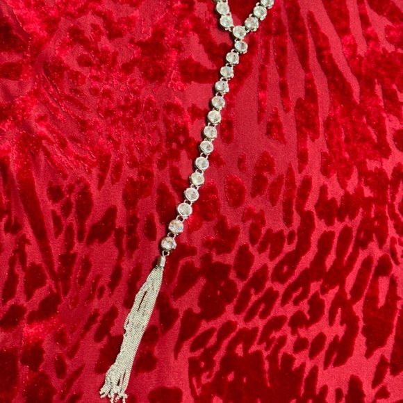 Silver Tone Clear Rhinestone Pendant Necklace with Tassle - Picture 11 of 16